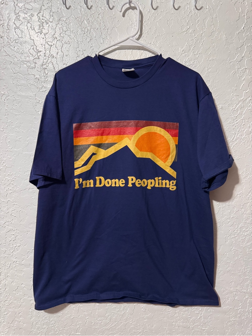 I'm Done Peopling T-Shirt Navy Blue Graphic Tee Sunset Mountains